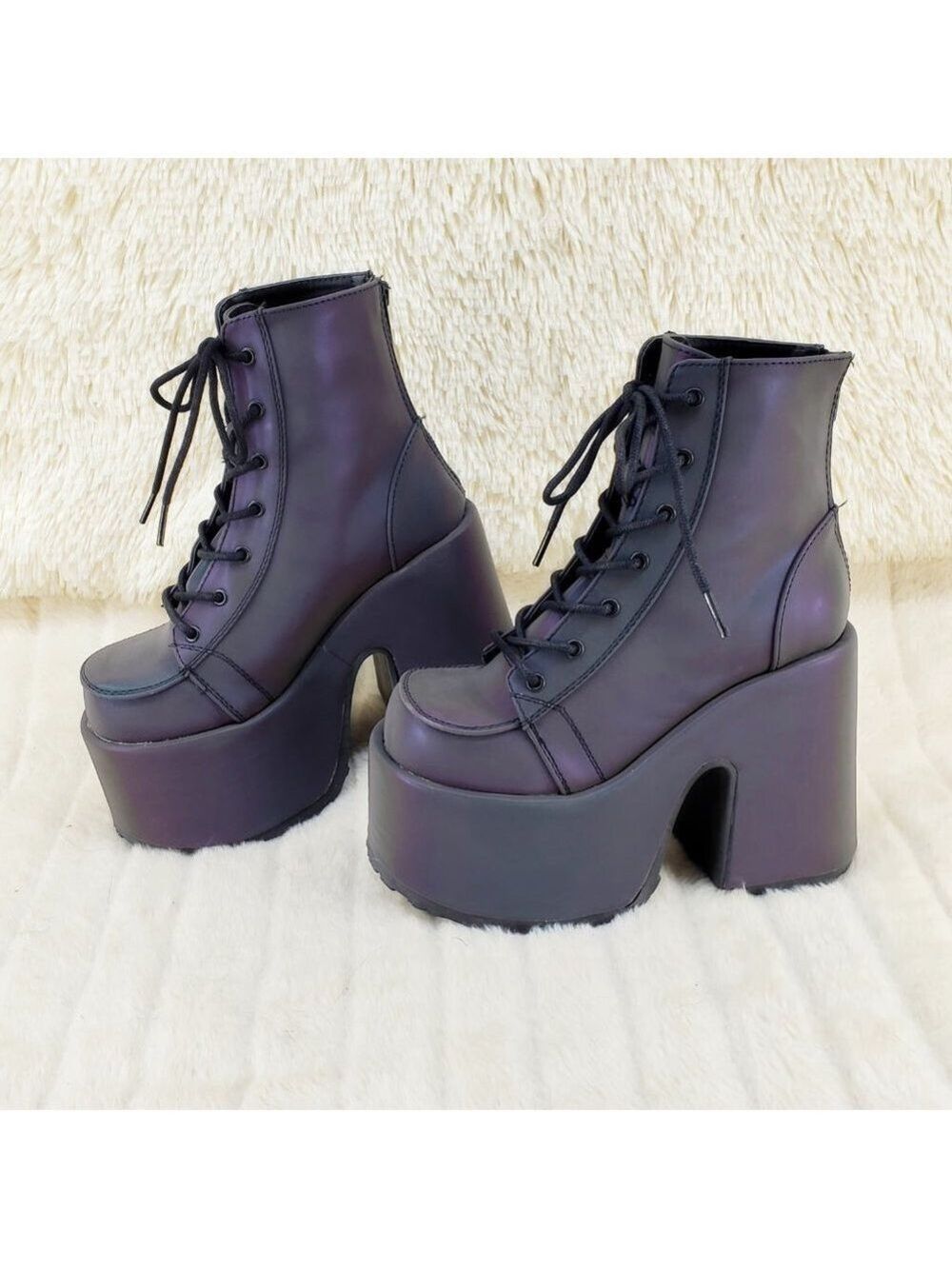 Camel Purple Green Reflective Rave Royalty Festival Platform Ankle Boots - Picture 9 of 15